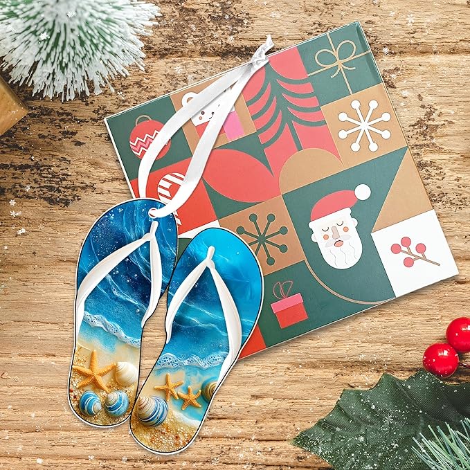 Beach Decor Christmas Decorations - Acrylic Christmas Ornaments 2025 for Xmas Decorations - Beach Gifts for Women Men, Nautical Ocean Gifts for Mom Dad Family Friend, Boho Coastal Decor
