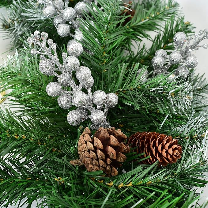 Lvydec 16pcs Christmas Glitter Berries Stems Clearance, 7.8" Artificial Christmas Picks for Christmas Tree Ornaments, DIY Xmas Wreath, Crafts, Holiday and Home Decor (Silver)