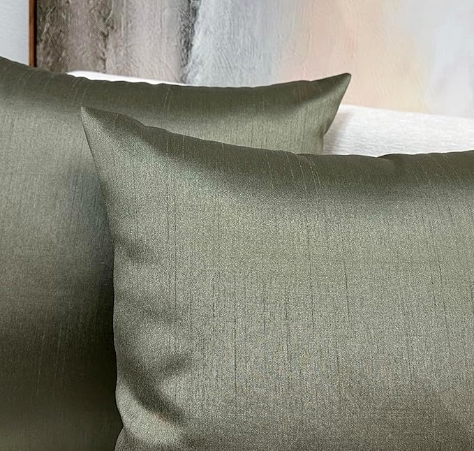Aiking Home 26x26 Inches Faux Silk Square European Shams, Zipper Closure, Sage (Set of 2)