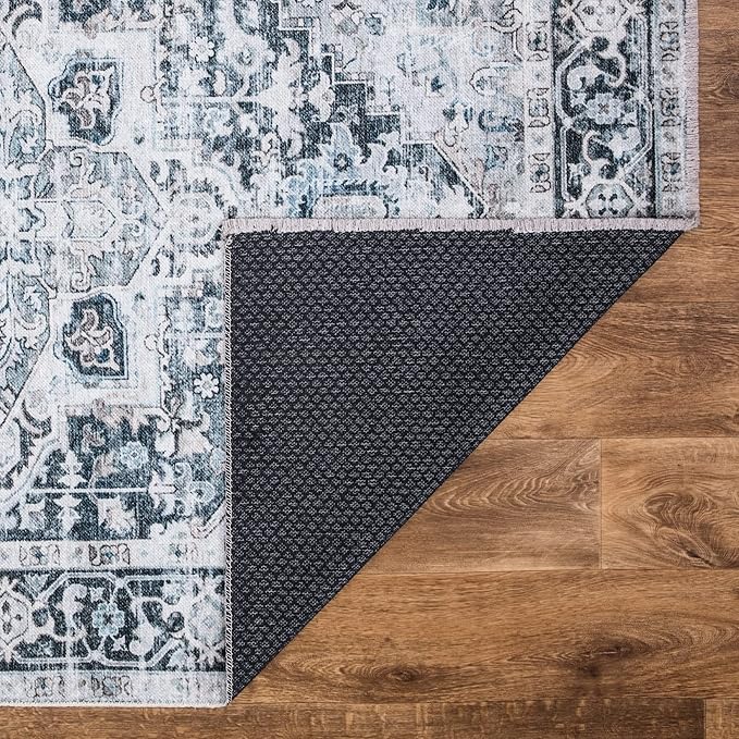 Bloom Rugs Washable Non-Slip 2x3 Rug - Denim Blue Traditional Oriental Area Rug for Living Room, Bedroom, Dining Room, and Kitchen - Exact Size: 2' x 3'