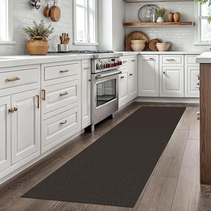 EARTHALL Washable Runner Rug 2x7 Ft Non Slip Runners for Hallways Cotton Rubber Backed Kitchen Runner Braided Indoor Floor Carpet Runners for Entryway, Hallway, Kitchen, Bedroom, Taupe/Coffee