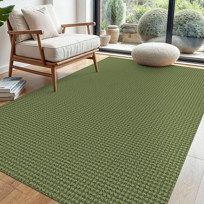 EARTHALL Woven Area Rug 4x6 Ft Washable Rugs for Entryway Non Slip Braided Throw Rugs Bedroom Carpet Cotton Entry Rug Cotton Floor Carpets for Bedroom Dining Room Living Room, Green