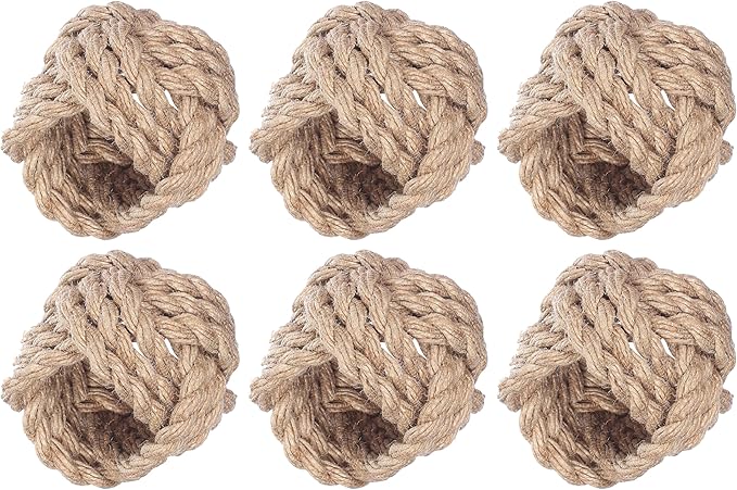 ALPHA Living HOME Woven Napkin Rings Set of 6 - Nautical Napkin Ring Premium 100% Jute Napkin Rings Table Decor with Rustic Charm for Harvest, Thanksgiving, Christmas, Parties & Dining(Brown)
