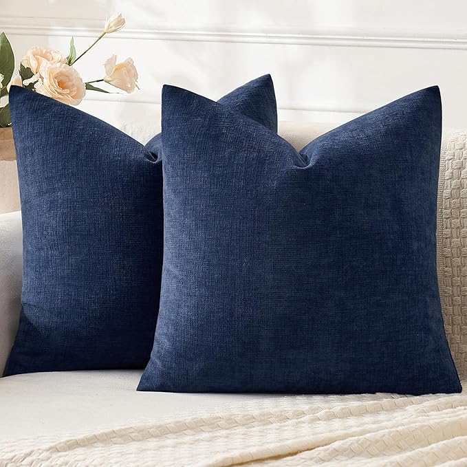 MIULEE Dusty Blue Couch Pillow Covers 18x18 Inch, Set of 2 Soft Chenille Decorative Square Throw Pillow Covers Farmhouse for Sofa Living Room Bed