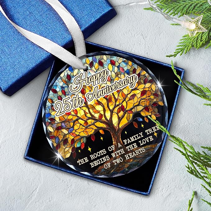 25th Christmas Anniversary Wedding Gifts for Couples - Glass Christmas Ornaments 2025 for Tree Decorations - Anniversary Wedding Gifts for Women Men Him Her Husband Wife Parents Grandparents