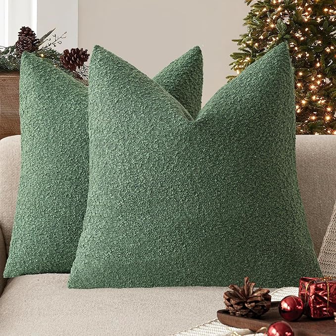 Foindtower Pack of 2 Textured Boucle Throw Pillow Covers Accent Solid Pillow Cases Cozy Soft Decorative Couch Cushion Case for Chair Sofa Bedroom Living Room Home Decor 18 x 18 Inch Hunter Green