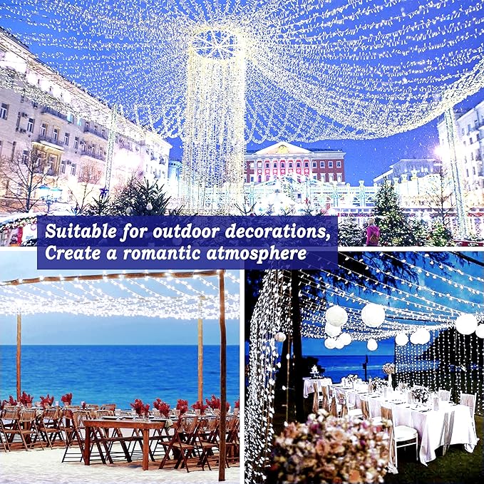 KNONEW 403FT 1000 LED Christmas Lights Outdoor String Light 8 Modes & Timer Fairy Lighting Plug in Waterproof for Xmas Yard Tree Wedding Party Holiday Decorations (Cool White)