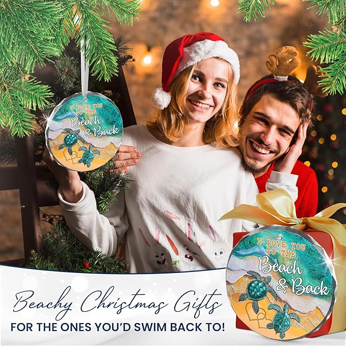 Christmas Couple Gifts for Her Him Boyfriend Girlfriend - Glass Christmas Ornaments 2025 for Tree Decorations - Wedding Anniversary Couples Gifts for Husband Wife Men Women, Sea Turtle Decor