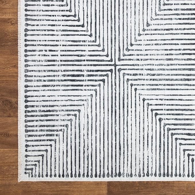 Bloom Rugs Caria Washable Non-Slip 4x6 Rug - Ivory/Black Striped Area Rug for Living Room, Bedroom, Dining Room, and Kitchen - Exact Size: 4' x 6'