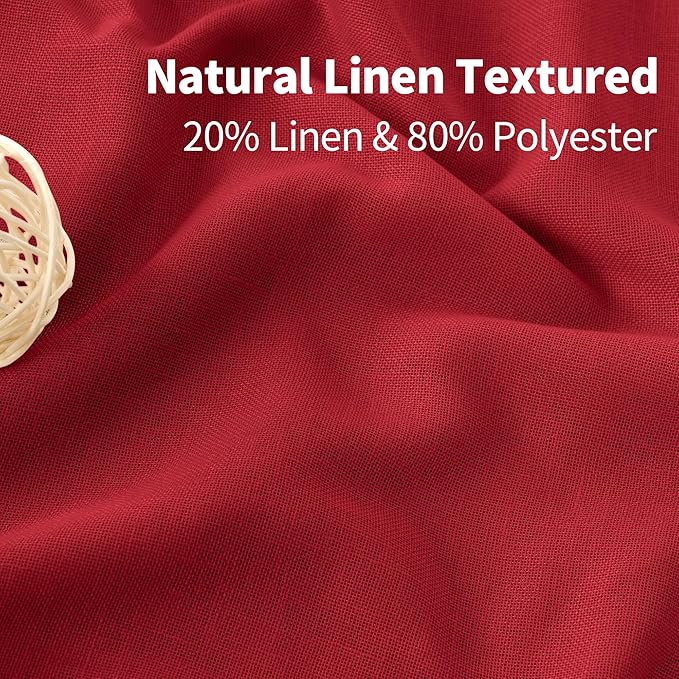 YoungsTex Red Linen Kitchen Curtains 45 Inches Long, Short Light Filtering Drapes with Grommet Semi Sheer Christmas Decor for Bathroom Living Room Window, 2 Panels, 42 X 45 Inch