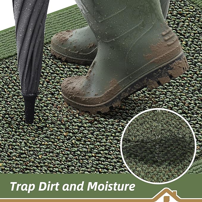 BEQHAUSE Indoor Door Mat 20" x 32", Dirt Trapper Door Mats Non-Slip Entryway Rugs Washable, Resist Dirt Absorbent Welcome Mat, Low Profile Floor Mats for Front Back Door and Entryway, Green