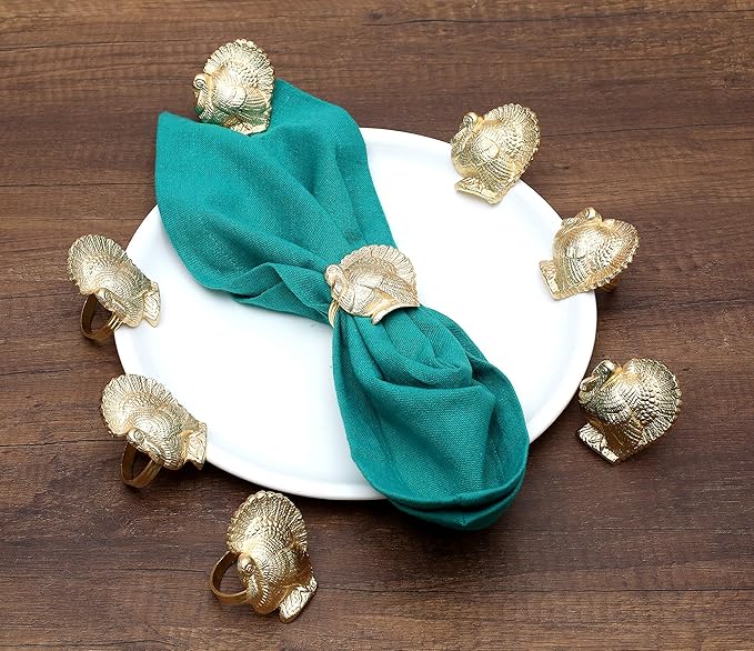 ALPHA Living HOME Turkey Bird Gold Napkin Rings Set of -12 for Dinner Parties, Weddings Receptions, Family Gatherings, or Everyday Use - Set Your Style with Daily Use Table Décor Accessories