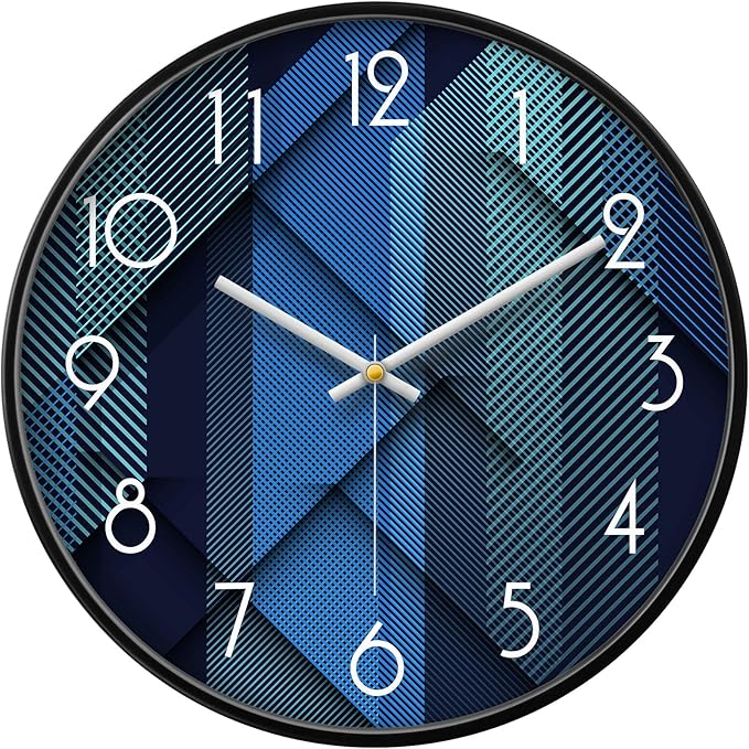 Modern Wall Clocks Battery Operated Blue Wall Analog Silent Clock Large Display Minimalist Round Quiet Non-ticking Cool Unique Wall Clocks for Living Room Bedroom Kitchen Office Bathroom Decor 14inch