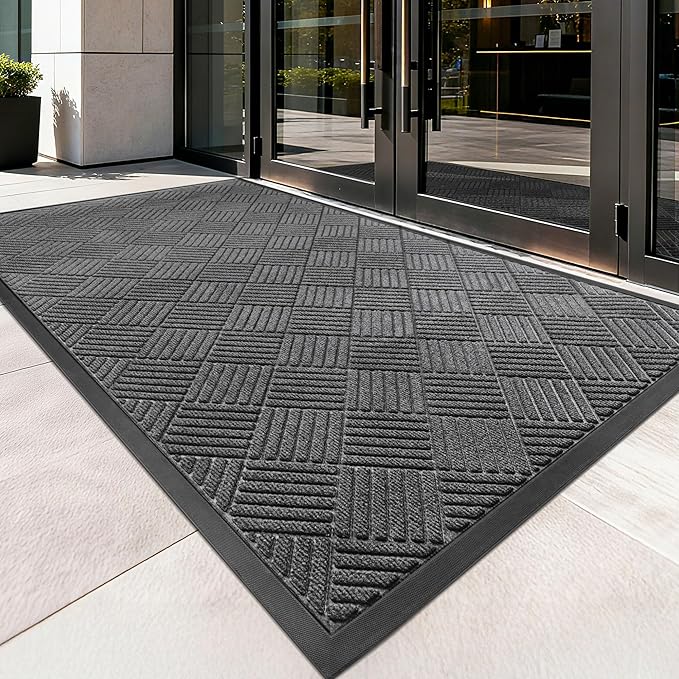 Front Door Mat, Heavy Duty Indoor Outdoor Doormat, 72" x 36" Low Profile Outdoor Mats for Home Entrance, Stain and Fade Resistant Welcome Mat Ideal for High Traffic Area, Diamond Grey