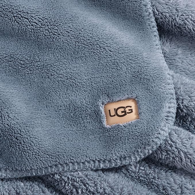 UGG Whitecap Plush Throw Blanket Fleece Lightweight Soft Cozy Throw for Couch or Bed Luxury Home Decor for Living Room, Christmas Blankets, Machine Washable, 50-inch x 70-inch, Denim Blue