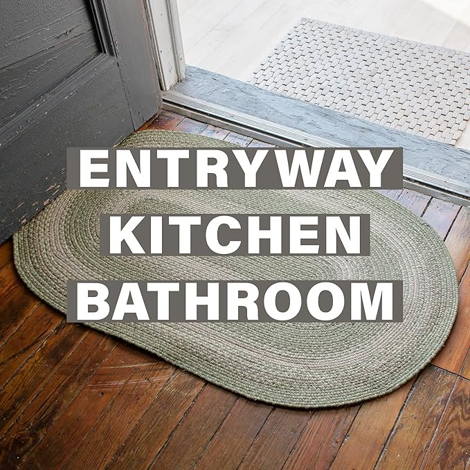 Grassland Green Oval Braided Rug, 2x3' - Handmade with Jute, Warm Country Rustic Decor, Perfect for Bathrooms and Entryways - Reversible and Easy to Clean