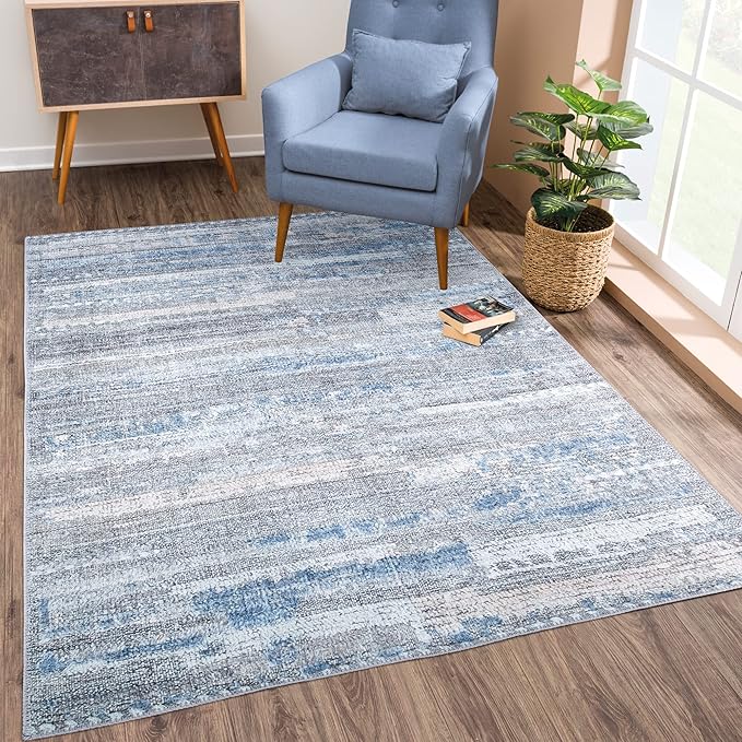 Bloom Rugs Washable Non-Slip 8' x 10' Rug - Gray/Blue/Blush Modern Abstract Area Rug for Living Room, Bedroom, Dining Room, and Kitchen - Exact Size: 8' x 10'