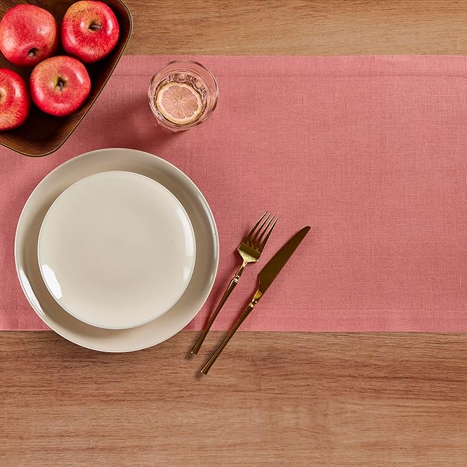 Solino Home Linen Table Runner 108 Inches Long - 100% Pure Linen Dusty Rose Table Runner 14 x 108 Inch for Valentines, Spring, Easter - Diana Medium Weight