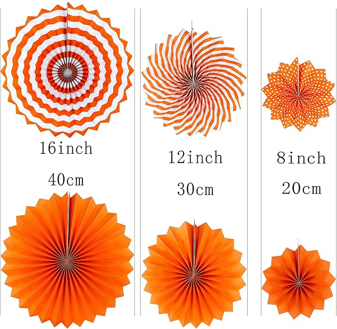 Black Orange Party Hanging Paper Fans Party Ceiling Hangings Halloween Baby Shower Birthday Wedding Party Decorations, 12pc