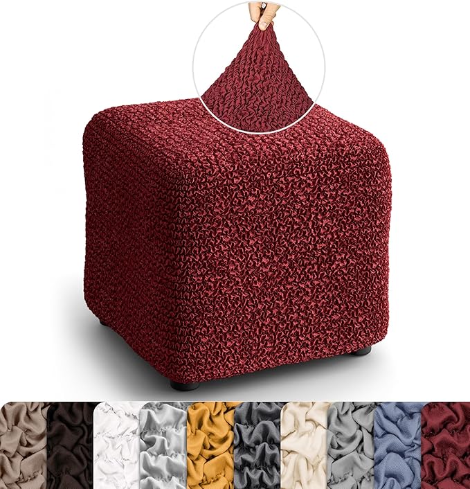 PAULATO BY GA.I.CO. Small Ottoman Cover Stool Cover Pouf Slipcover - Soft Polyester Fabric Slipcover - 1-Piece Form Fit Stretch Furniture Protector - Microfibra Collection - Burgundy (Ottoman)