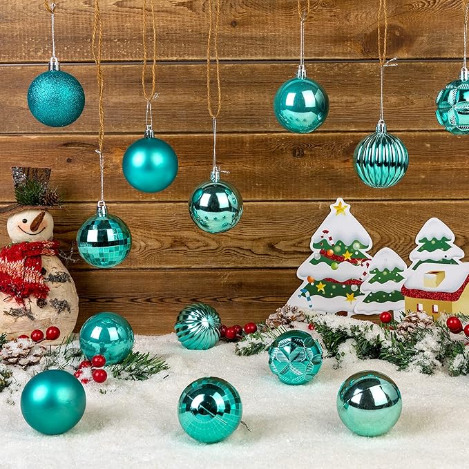 AMS 34ct Christmas Ball Mini Ornaments Party Decorations Shatterproof Festival Pendant Hangings for Xmas Tree Decor(1.57''/40mm,Teal)
