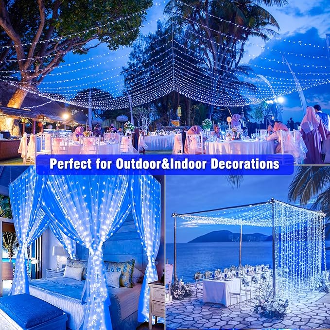 328FT 1000 LED Christmas Lights Outdoor - 8 Modes Christmas String Lights Clear Wire with Time Memory, Waterproof Plug in Fairy String Lights for Indoor Outdoor Home Party Garden Decoration, Blue