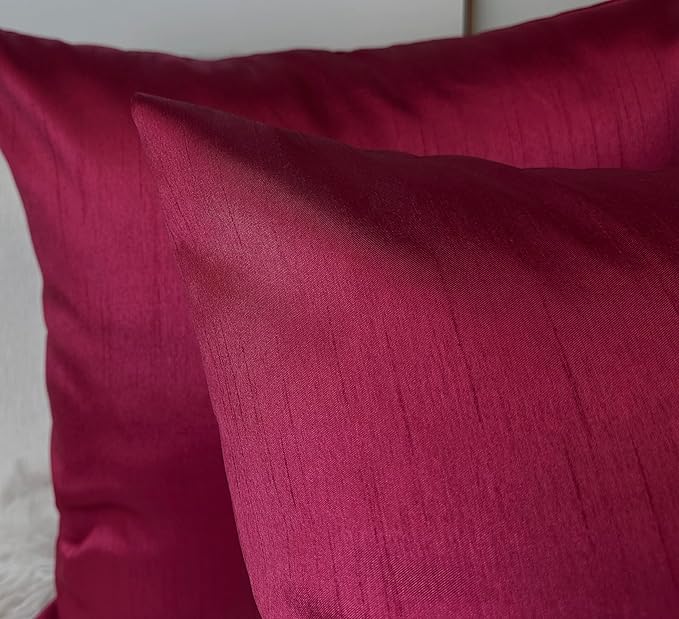 Aiking Home 24x24 Inches Faux Silk Square European Shams, Zipper Closure, Burgundy (Set of 2)