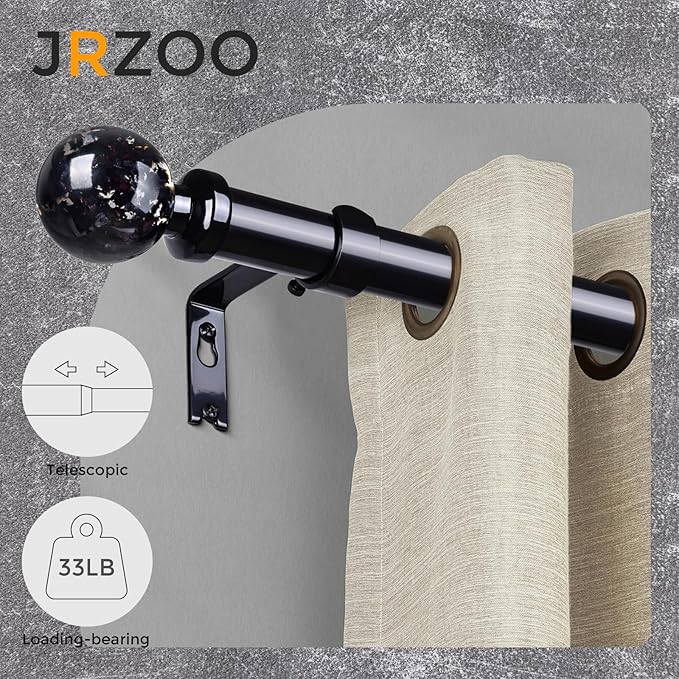 2 Pack Black Curtain Rods for Windows 28 to 48 Inch, 1'' Heavy Duty Adjustable Drapery Rod with Unique Crystal Ball Finials, Modern Decorative Curtain Rod,Size; 30-60''