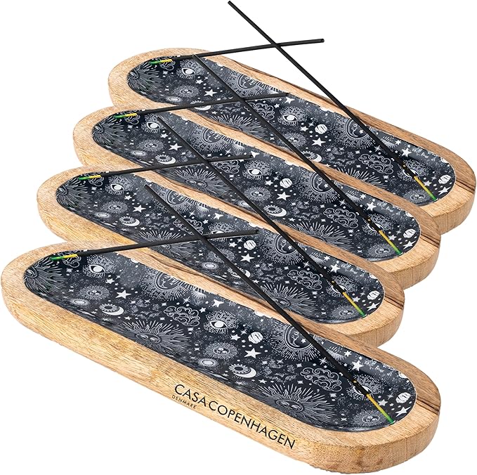Casa Copenhagen Wooden Incense Holder & Incense Ash Catcher, Pack of 4, Modern Incense Stick Holder for Gifting & Décoration of Home,Yoga,Spa,Hotel - Moon Ray