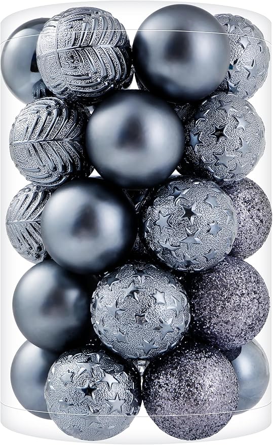 34ct Grey Mini Christmas Ball Ornaments Shatterproof Plastic Christmas Tree Decorations for Xmas Party Home Office Holiday Decor -Small Size (1.57"/ 40mm)
