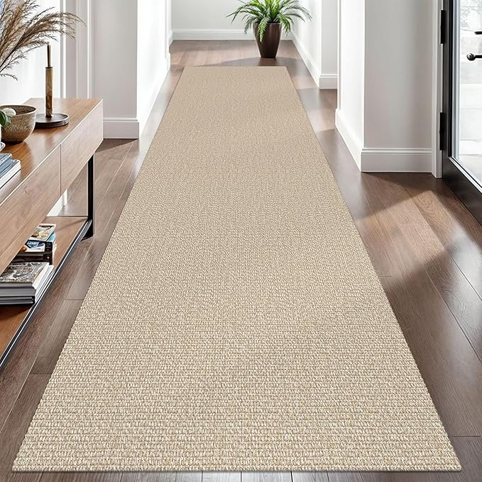 EARTHALL Washable Runner Rug 3x10 Ft Non Slip Runners for Hallways Long Cotton Rubber Backed Kitchen Runner Braided Indoor Floor Carpet Runners for Entryway, Hallway, Kitchen, Send/Beige