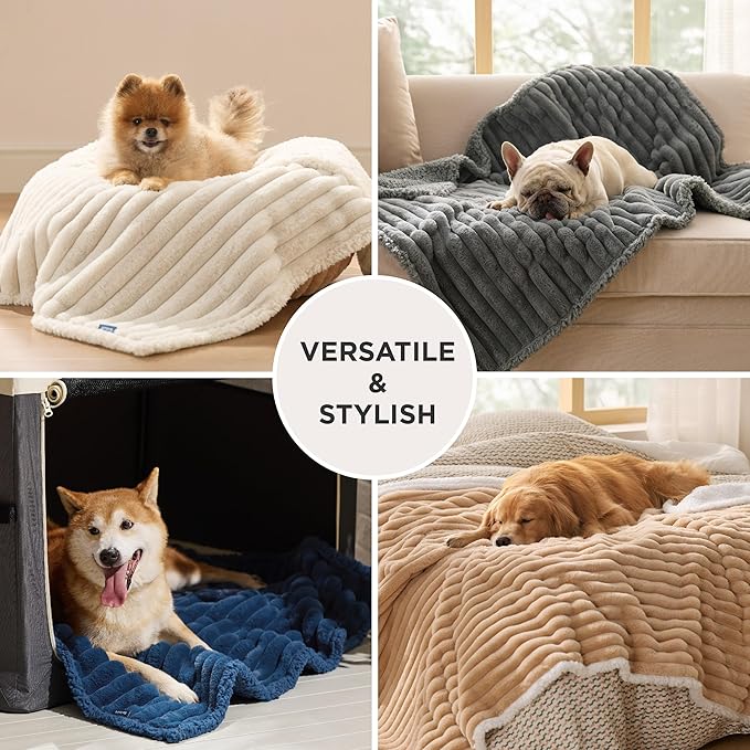 Bedsure Waterproof Dog Blankets for Large Dogs - Soft Pet Cat Blanket Corduroy Fleece for Couch Bed Protector Washable, Cozy Calming Reversible Furniture Protection for Puppy,50"x60", Navy Blue