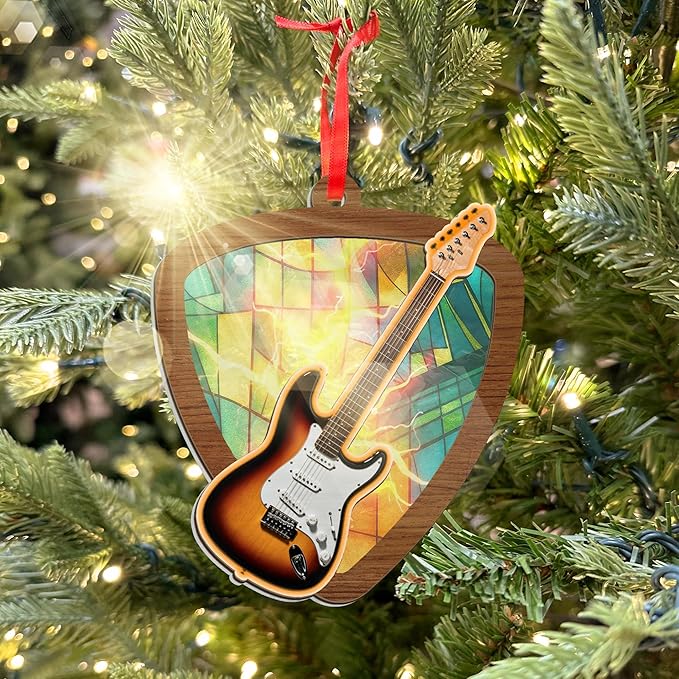 GEEMBI Electric Guitar Ornaments for Christmas Tree - Suncatcher Guitar Christmas Ornaments 2025 for Tree Decorations - Music Teacher Gifts for Men Women Friends, Music Ornament, Stocking Stuffers