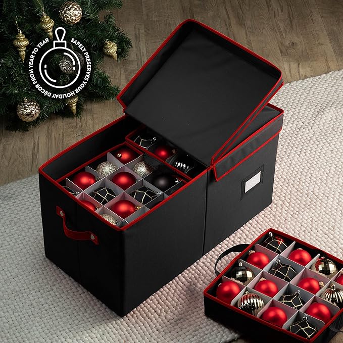 Premium Christmas Bauble Storage Box With Dividers - 128 Compartment Xmas Ornament Storage Box - Designed for Delicate Christmas Decorations & Baubles - Tear Proof 600D Oxford Fabric - 5 Year Warranty