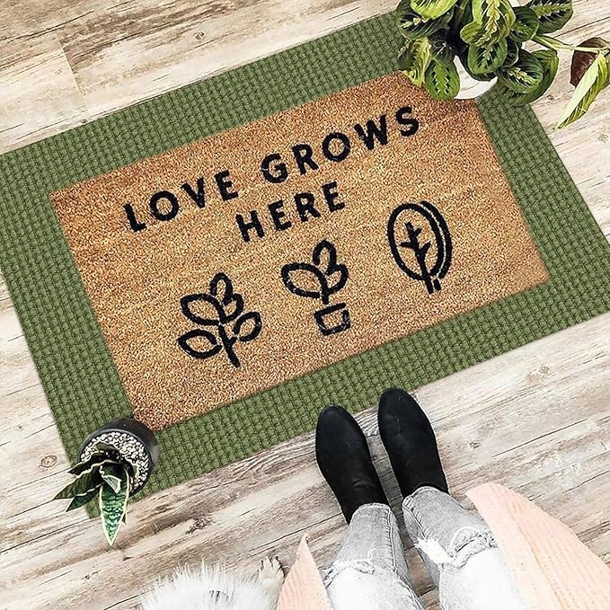 EARTHALL Woven Area Rug 2x3 Ft Washable Rugs for Entryway Braided Non Slip Throw Rugs Door Mat Indoor Outdoor Entrance Small Cotton Woven Carpet for Kitchen Foyer Front Door, Green