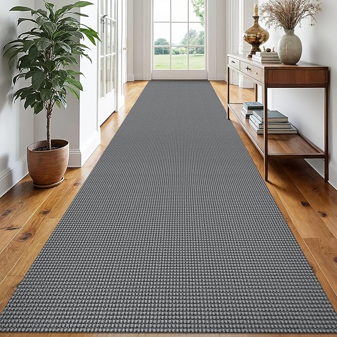EARTHALL Runner Rug 3x18 Ft Washable Runners for Hallways Extra Long Woven Non Slip Entryway Runner Braided Kitchen Runner Indoor Outdoor Carpet Runners for Hotels, Officel, Stair, Dark Gray