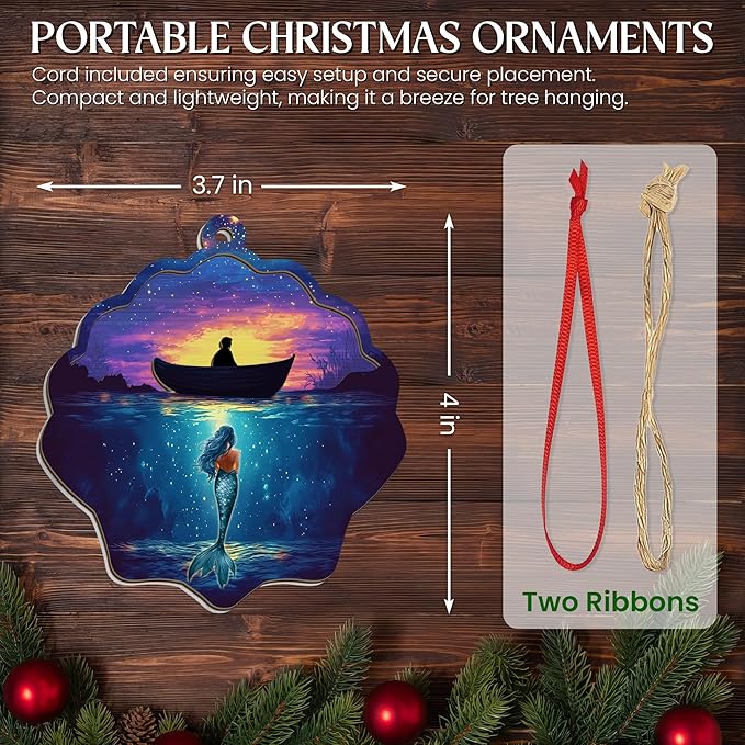 GEEMBI Mermaid Ornament - Suncatcher Christmas Ornaments 2025 - Mermaid Gifts for Women Friends, Fantasy Decor, Fantasy Gifts for Women Girls Friends Ocean Lovers, Ocean Ornaments for Christmas Tree