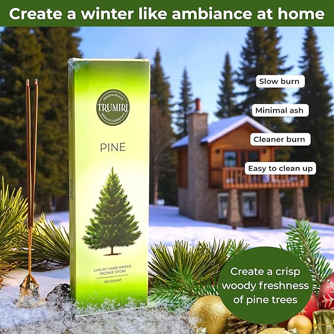 Pine Incense Sticks - Bulk Pack of 100 Insence-Sticks - Made with Natural Pino Oil - Scented Incienso Aromaticos Non Toxic Inscent Insense