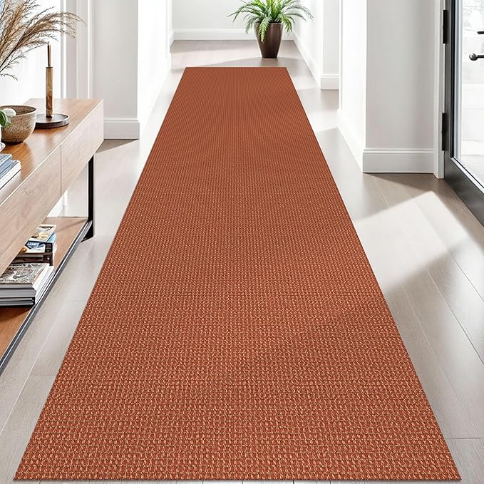 EARTHALL Woven Runner Rug 3x10 Ft Washable Runners for Hallways Long Non Slip Rubber Backed Kitchen Runner Braided Indoor Floor Carpet Runners for Entryway, Hallway, Kitchen, Rustic Orange/Tan