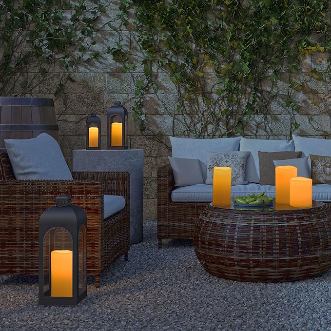 8" x 5" Waterproof Outdoor Flameless Candles Battery Operated LED Flickering Pillar Candles with Remote and Timer for Indoor Outdoor Lanterns, Long Lasting, Ivory White Large, Set of 2