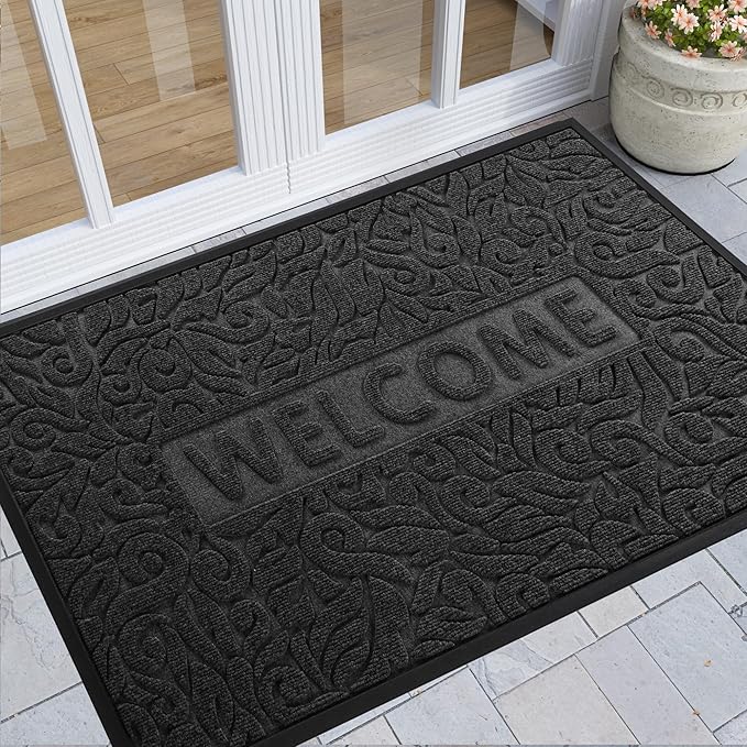 Yimobra Large Welcome Mat 60x36, Waterproof Non-Slip Outdoor Mats for Front Door Outside Entrance, Low-Profile Entryway Mat Indoor for Garage Patio, Black