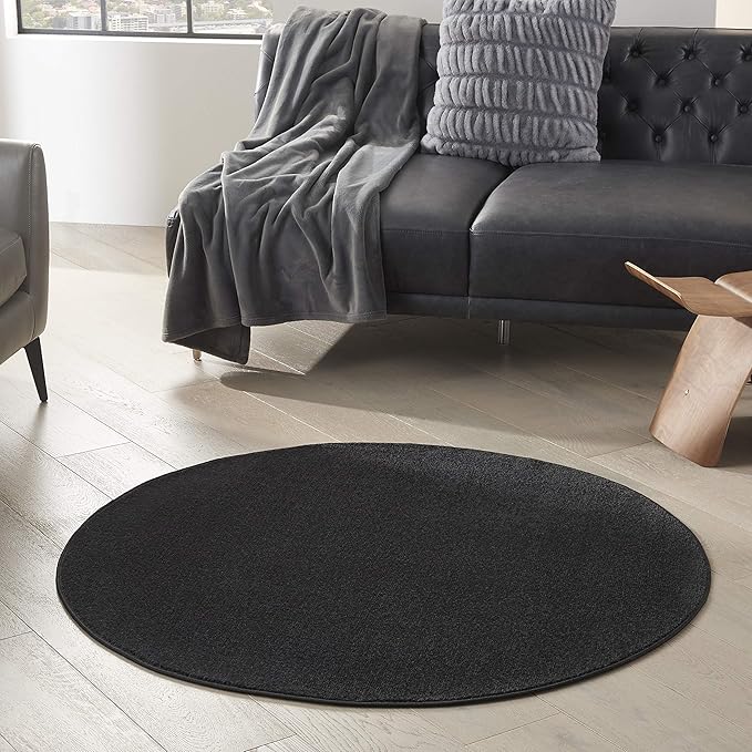 Nourison Home Essentials 4' x Round Black Fabric Outdoor Area Rug (4' Round)