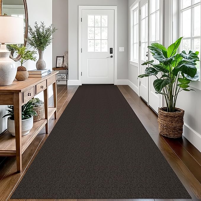 EARTHALL Long Runner Rug 3x12 Ft Washable Runners for Hallways Cotton Non Slip Entryway Runner Braided Kitchen Runner Indoor Outdoor Carpet Runners for Entryway, Hall, Foyers, Taupe/Coffee