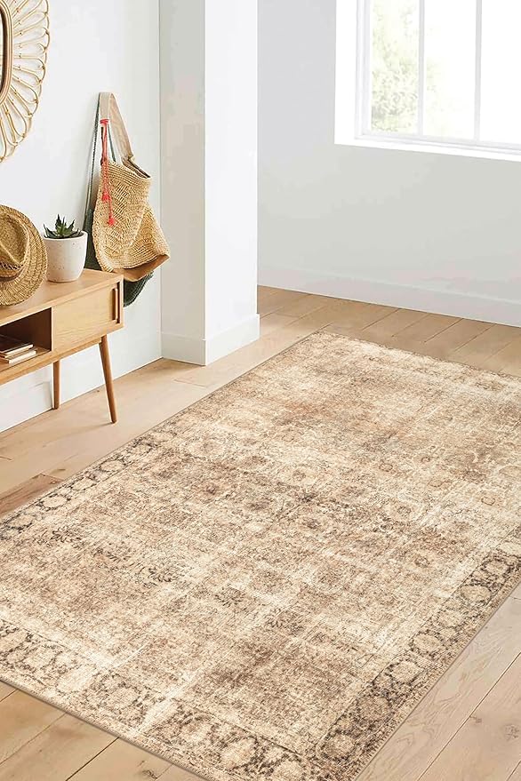 Keen Home Design 4x6 Rug - Machine Washable Area Rug with Non-Slip Backing, Ideal for Living Room, Dining Room, Bedroom - Vintage, Easy Clean, Durable, Low Pile - (4' x 6')