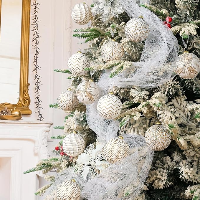 Vintage Christmas Ornaments Ball Set, 12 PCS Shatterproof Antique Traditional Christmas Tree Ornaments for Indoor Xmas Holiday Home Decor (Gold)