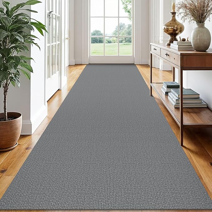 EARTHALL Extra Long Runner Rug 3x14 Ft Washable Runners for Hallways Cotton Non Slip Entryway Runner Braided Kitchen Runner Indoor Outdoor Carpet Runners for Stair, Hall, Foyers, Charcoal Gray