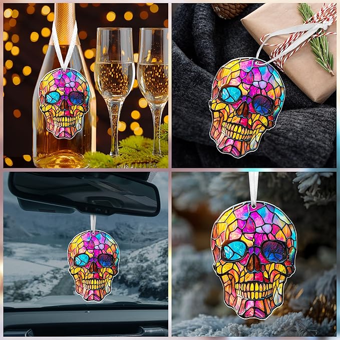 Skull Christmas Ornaments - 2D Flat (Not 3D) Acrylic Gothic Christmas Ornaments 2025 for Xmas Decorations - Skull Gifts for Women Men, Goth Gifts for Women, Skeleton Gothic Decor