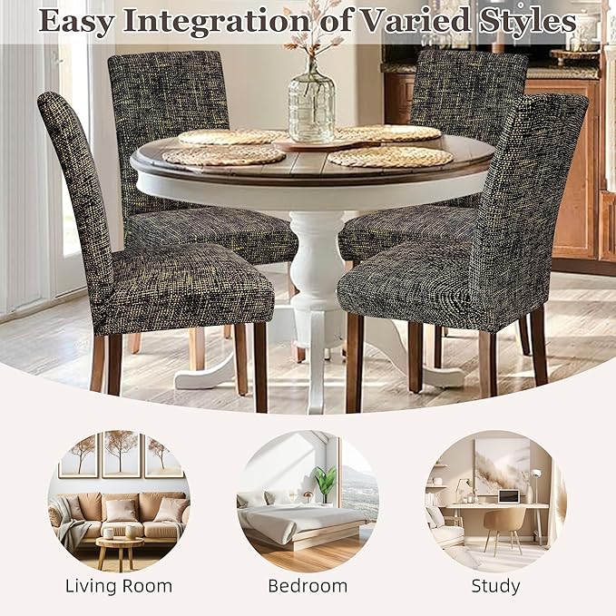 Sufdari Dining Chair Covers,Kitchen Chair Cover,Parsons Chair Slipcover,Spandex Chair Protectors for Dining Room Stretch Chairs Cover Set of 8 -Hemp Coffee