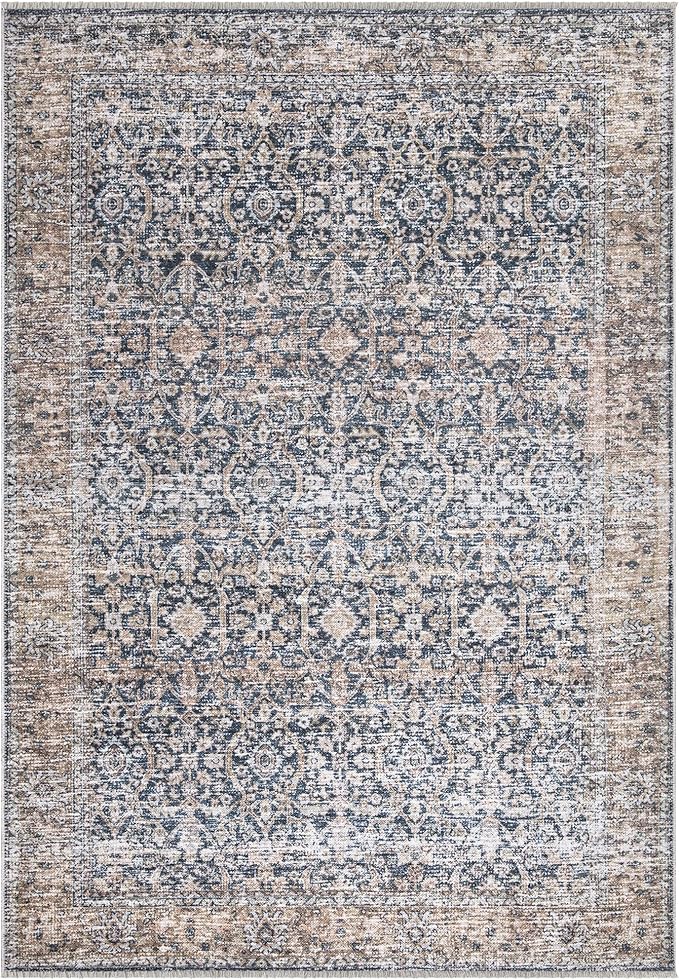 Bloom Rugs Washable Non-Slip 2x3 Rug - Dark Blue/Tan Traditional Oriental Area Rug for Living Room, Bedroom, Dining Room, and Kitchen - Exact Size: 2' x 3'