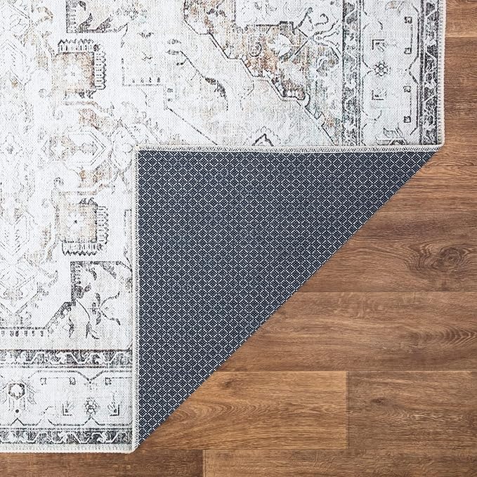 Bloom Rugs Washable Non-Slip 5' x 7' Rug - Brown/Beige/Charcoal Traditional Area Rug for Living Room, Bedroom, Dining Room, and Kitchen - Exact Size: 5' x 7'